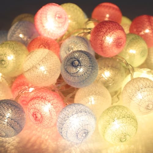 Xmart Lichterkette Innen Batterie 40 LED 6 m/1,18 in WattestäBchenlampe Externe Batterie Lichterkette Kugeln für Ferienparty Wohnzimmer Hochzeitsbalkon (Makkaronfarbe) von Xmart