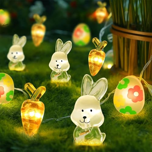 Xmart Lichterkette Ostern 3M 30 Led Osterlichterkette Kaninchen Karotten Ei Osterdeko mit 2 Modi Warmweißes Licht Geeignet für Partys Tische Hochzeiten Drinnen und Draußen Ostern Deko von Xmart