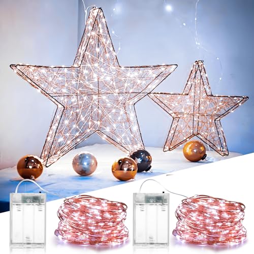 XmasBokeh Lichterketten mit Batterie, 10m 100 LEDs Drahtlichterkette für Innen, Tüllrock, Weihnachten, Schlafzimmer, Party, Hochzeit, Baumdekoration(Kaltweiß, 2 Stück 10m100Led) von XmasBokeh