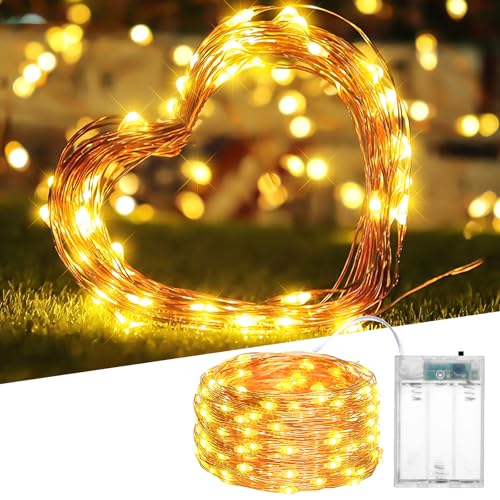 XmasBokeh Lichterketten mit Batterie, 10m 100 LEDs Drahtlichterkette für Innen, Tüllrock, Weihnachten, Schlafzimmer, Party, Hochzeit, Baumdekoration(Warmweiß, 1 Stück 10m100Led) von XmasBokeh