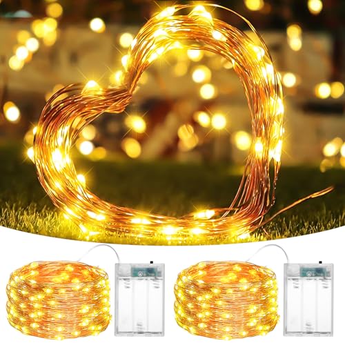 XmasBokeh Lichterketten mit Batterie, 5m 50 LEDs Drahtlichterkette für Innen, Tüllrock, Weihnachten, Schlafzimmer, Party, Hochzeit, Baumdekoration(Warmweiß, 2 Stück 5m50Led) von XmasBokeh