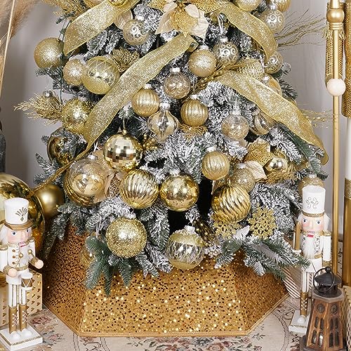 XmasExp Weihnachtsbaum Kragen 85 cm Pailletten Baum Rock für Weihnachten Urlaub Home Decor Weihnachtsbaum Ring Stand Base Cover Große Größe 6 Stück Gold von XmasExp