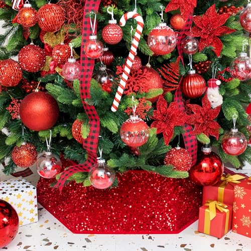 XmasExp Weihnachtsbaum Kragen 85 cm Pailletten Baum Rock für Weihnachten Urlaub Home Decor Weihnachtsbaum Ring Stand Base Cover Große Größe 6 Stück Rot von XmasExp