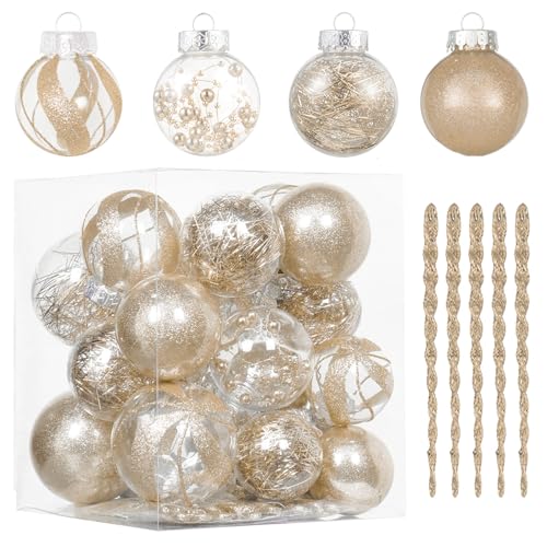XmasExp Weihnachtskugel-Ornament-Set, 32 Stück, champagnerfarben, transparent, bruchsicher, Weihnachtsbaumkugel-Dekorationen, hängende Kugeln für Urlaubsdekoration XmasExp Weihnachtskugel-Ornament-Set, 32 Stück, champagnerfarben, transparent, bruchsicher, Weihnachtsbaumkugel-Dekorationen, hängende Kugeln für Urlaubsdekoration von XmasExp