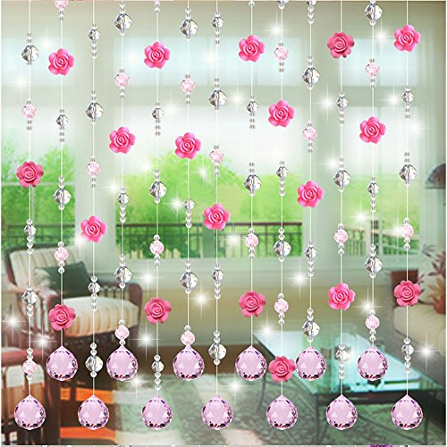 Xmiral Glas Rose Perlen Vorhang Wohnzimmer Schlafzimmer Fenster Tür Hochzeit Dekor Gardinen Schals Set Transparent von Xmiral