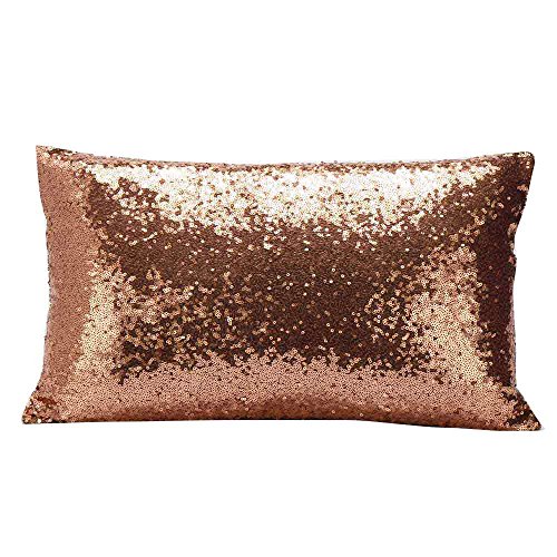 Xmiral Kissenbez黦e Solid Color Glitter Pailletten Cafe Home Decor Sofakissen Pillowcase(30 x 50 cm,Kaffee) von Xmiral