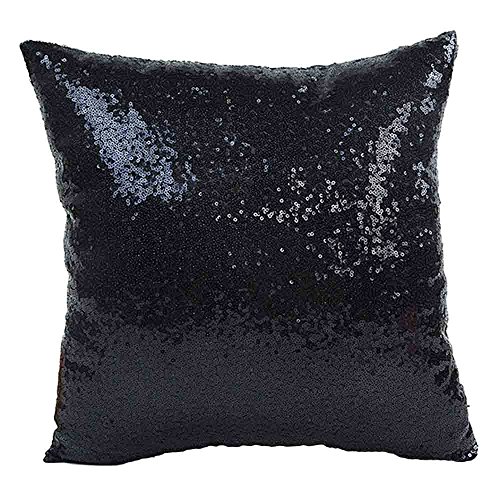 Xmiral Kissenbez黦e Solid Color Glitter Pailletten Cafe Home Decor Sofakissen Pillowcase(40 x 40 cm,Black) von Xmiral