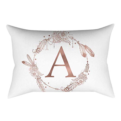 Xmiral Kissenbezüge Kissenhüllen Roségold Alphabet Gedruckte Polyester Kopfkissenbezug 30cm x 50cm(A) von Xmiral