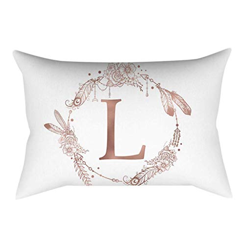 Xmiral Kissenbezüge Kissenhüllen Roségold Alphabet Gedruckte Polyester Kopfkissenbezug 30cm x 50cm(L) von Xmiral