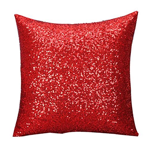 Xmiral Kissenbezüge Solid Color Glitter Pailletten Cafe Home Decor Sofakissen Pillowcase(40 x 40 cm,Red) von Xmiral