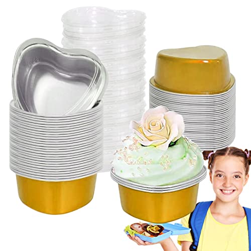 Xmod Herz-Cupcake-Pfanne - 50 Stück Aluminium-Herzfolie Pfannen Backform | herzförmige Cupcake Cup Flan Backförmchen Cupcake Liner Muffinformen für Hochzeit Geburtstagsfeier von Xmod