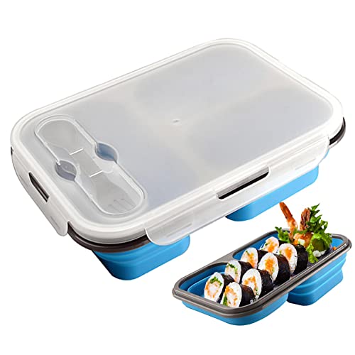 Xmod Bento-Box aus Silikon | Faltbarer Lunch-Lebensmittelbehälter mit 3 Fächern und Löffel - Wiederverwendbare Lebensmittelbehälter für Schulen, Unternehmen, Arbeit und Reisen von Xmod