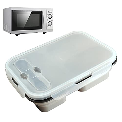 Xmod Faltbare Brotdose - Zusammenklappbare 3-Fach-Silikon-Lunchboxen mit Löffel | Waschbare Bento-Lunchbox aus Silikon für Kinder und Erwachsene, sicher in Mikrowelle, Spülmaschine und Gefrierschrank von Xmod