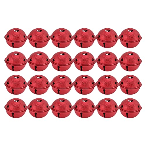 Xnferty 24 Stück Weihnachts-Metallglocken Zum Basteln, Weihnachtsglocken, Mehrfarbig, Große Jingle Bells Bulk, 40 Mm Eisenfarbe, Hohler Fünfzackiger Stern, DIY Weihnachten, Mattierte Glocke,(Rot) von Xnferty