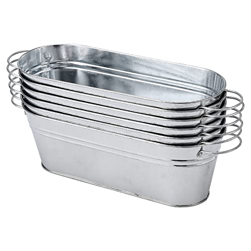 Xnferty 5/6 Kleine Verzinkte Ovale Pflanzgefäße, Wanne, Verzinkte Eimer mit Griff, Verzinkter Ovaler Metalleimer, Blumentopf, Blumentopf mit Gartenset für Hochzeit, Bauernhaus, DIY,(6 Stück) von Xnferty