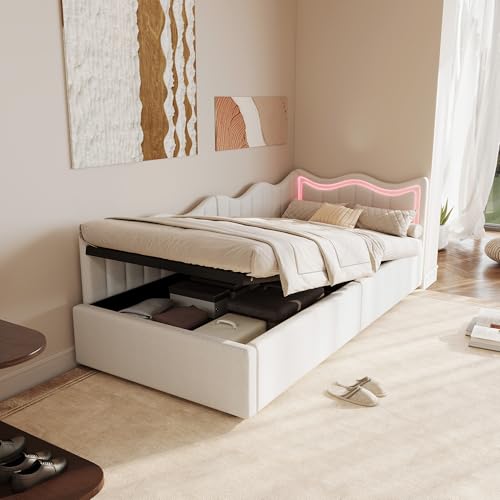 Xnferty Gepolstertes Schlafsofa, 90 x 200 cm, Bett mit Stauraum, hydraulischer Stauraum, Bett mit Lattenrost, Bettgestell mit Kopfteil, Betten mit LED, (ohne Matratze) von Xnferty