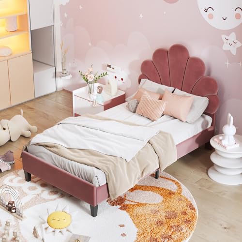 Xnferty Kinderbett Polsterbett 90x200 cm, Bettgestell für Mädchen, Mädchen Einzelbett, Prinzessinnenbett mit verstellbarem Kopfteil und Lattenrost, für Kinder und Jugendliche, Samt, Ohne Matratze von Xnferty