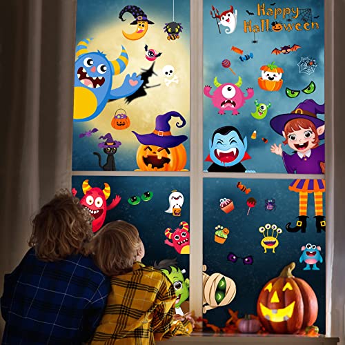 10 Blätter Hexe Halloween Fensterbilder Kinder DIY Fensterdeko, Aufkleber Party Deko Set Wasserdichtes, Doppelseitiger Druck Elektrostatische Stickers Halloween Dekoration(Multi) von Xnova