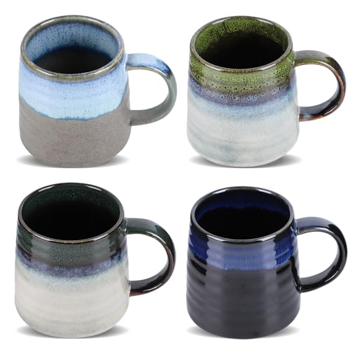 400 ml Große Keramik Kaffeetassen Becher, 4er-Set Großer Griff Espressotassen Set Ofenveränderte Glasur, Chinesische Porzellan Teetasse Mehrfarbige Teetasse set Henkel Design für Kaffee und Tee von Xnqelerate