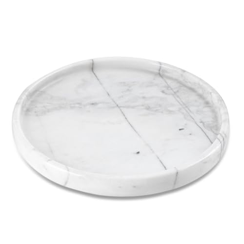 Marmor Tablett, Rundes Kosmetiktabletts, Badezimmer Dekoratives Tablett, Couchtisch Wohnzimmer Schreibtisch Küche Servierplatte (24cm Weiß) von Xnqelerate