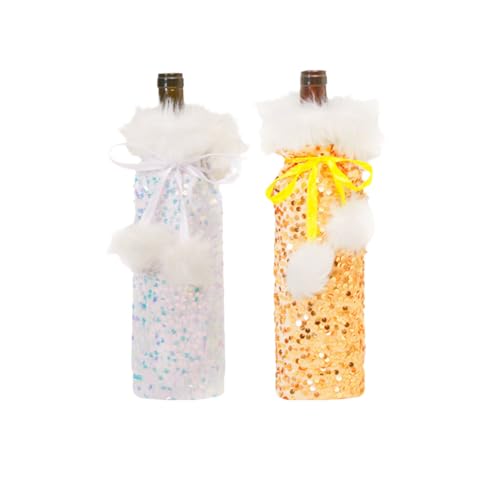 Weinflaschenbeutel mit Glitzer-Pailletten und Tüll, 2 Stück, Weiß und Gold von XnxnzhHo
