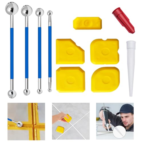 XoeLLe 13Stück Werkzeug Schaber Kit Fugenglätter Set, Silikonfugen Abzieher Caulking Kugel Silikon Fugenglätter Werkzeug Doppelend-Silikonfugenzieher Fugenglätter Set Für Badezimmer, Küchenfliesen von XoeLLe