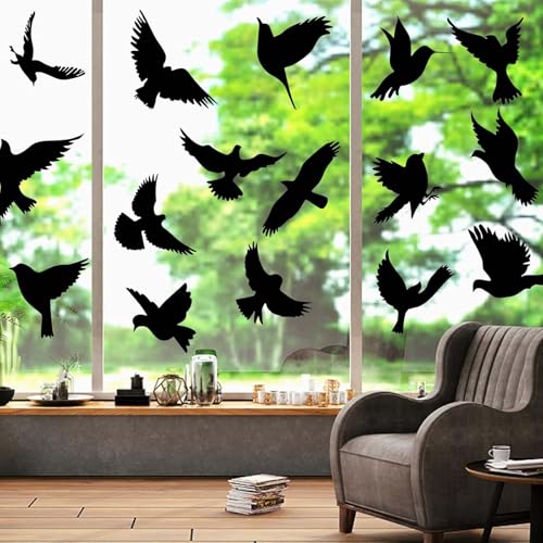 XoeLLe 16 Stück Fensterbilder Selbstklebend, Fensteraufkleber Vogelschutz, Wiederverwendbare Sticker, PVC Sticker Tiere, Anti-Kollision Vogelaufkleber für Fensterscheiben, Glastüren(Schwarz) von XoeLLe