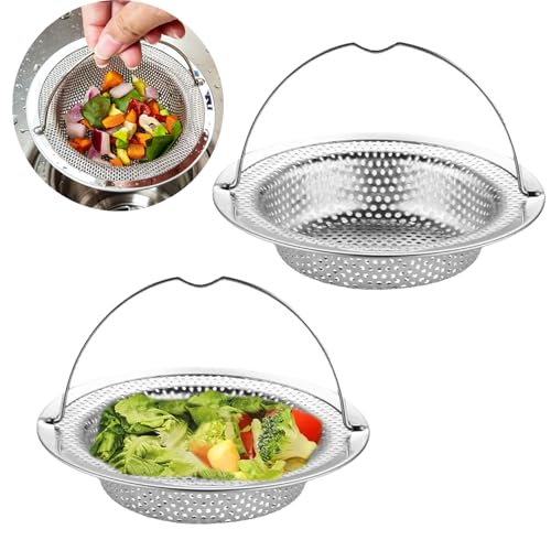 XoeLLe 2 Stück Abflusssieb Küchenspüle, Sieb für Spülbecken, Waschbecken Sieb 11cm, Abflusssieb Edelstahl mit Griff, Spülbecken Sieb Verstopfungsschutz Küche Abfluss Spüle, für Küche von XoeLLe