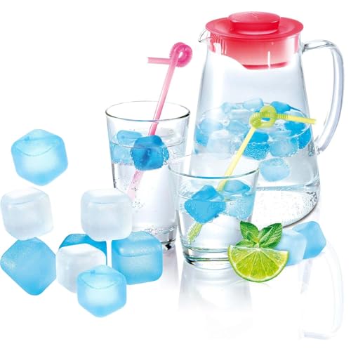 XoeLLe 24 Stück Eiswürfel Wiederverwendbar, Ice Cube in Tollen Farben Party Eiswürfelform Kunststoff Dauereiswürfel mit reinem Wasser Eiswürfel zum Kühlen von Getränken, Dekoration Trinken (BlauWeiß) von XoeLLe