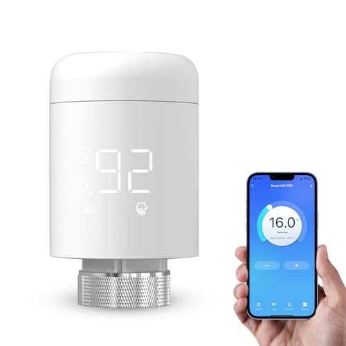 WLAN Smart Heizkörperthermostat, Smart Heizungsthermostat Programmierbar mit App-Funktion Und Sprachsteuerung, Unterstützen Alexa, Google Home, Einfache Installation, Heizkosten Sparen von Xoeminor