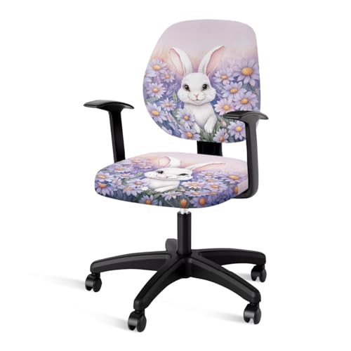 Xoenoiee 2 Sets Bürostuhl Sitzbezug mit Rückenlehne, Polyester, Computerstuhlbezug, dehnbar, Schonbezug, Schreibtischstuhlbezug, Kaninchen, Gänseblümchen, Blumenmuster von Xoenoiee