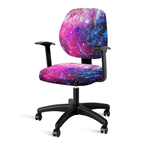 Xoenoiee 2 Sets Bürostuhl Sitzbezug mit Rückenlehne, Polyester, Computerstuhlbezug, dehnbar, Schonbezug, Schreibtischstuhlbezug, lila Galaxie-Muster von Xoenoiee