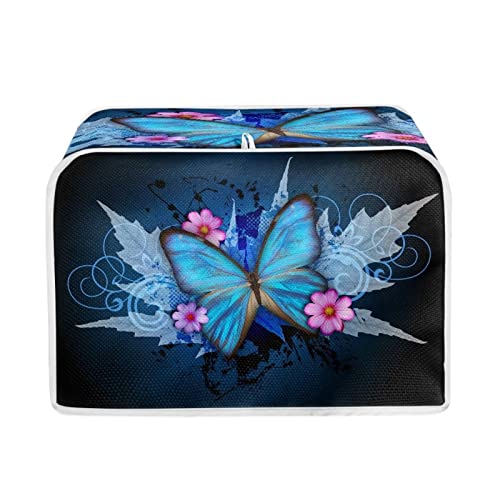 Xoenoiee Blau Schmetterling Toaster Abdeckung 2 Scheiben Kleingeräte Abdeckungen Toaster Tasche Staubschutz mit Top Griff Trendy Toaster Ofenabdeckung Waschbar,Blumen Blatt Muster,M von Xoenoiee