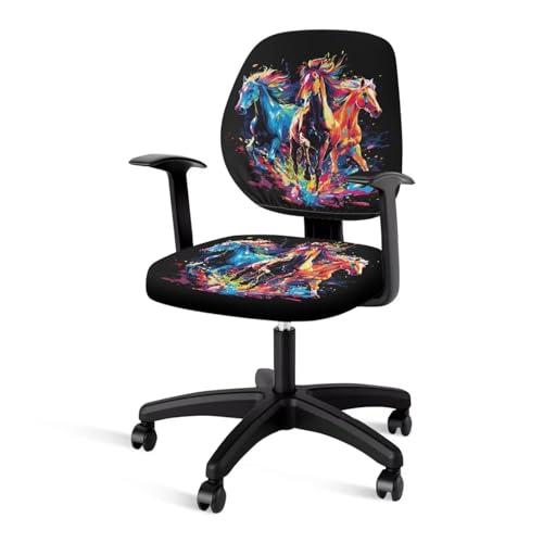 Xoenoiee Bürostuhlbezug mit buntem Pferdemuster, 2 Stück, Rückenlehnenbezug und Stuhlbezug, Polyester, Computertischstuhlbezug, Schutzbezug von Xoenoiee