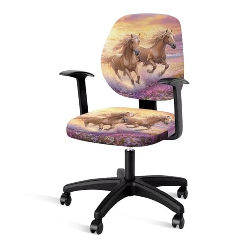 Xoenoiee Bürostuhlhussen mit Rückenlehnenbezug, dehnbar, Computer-Schreibtisch-Sitzbezug, drehbarer Stuhlbezug mit Pferdemotiv, 2 Stück von Xoenoiee