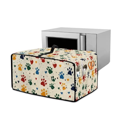 Xoenoiee Buntes Tierpfotenmuster, Toaster-Ofenabdeckung, staubdichte Abdeckungen für Zuhause, Küche, kleine Geräte, Mikrowelle, Schutzhülle mit Griff und Seitentasche, klein von Xoenoiee