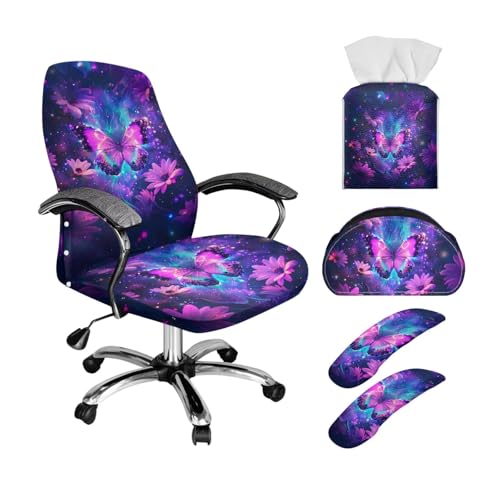 Xoenoiee Butterfly Daisy Galaxy Bürostuhlbezug, dehnbar, Computer-Gaming-Stuhl-Schonbezug mit 2 Armlehnenbezügen und Taschentuchbox-Bezug aus PU-Leder und Fernbedienungshalter, groß Xoenoiee Butterfly Daisy Galaxy Bürostuhlbezug, dehnbar, Computer-Gaming-Stuhl-Schonbezug mit 2 Armlehnenbezügen und Taschentuchbox-Bezug aus PU-Leder und Fernbedienungshalter, groß von Xoenoiee
