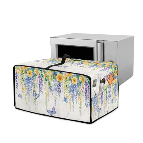 Xoenoiee Butterfly-Sonnenblumen-Glyzinien-Blumenmuster, Toaster-Ofenabdeckung, staubdichte Abdeckungen für Zuhause, Küche, kleine Geräte, Mikrowelle, Schutzhülle mit Griff und Seitentasche, klein von Xoenoiee