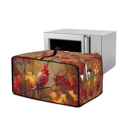 Xoenoiee Cardinal Bird Ahornblatt-Muster, Toaster-Ofenabdeckung, staubdichte Abdeckungen für Zuhause, Küche, Kleingeräte, Mikrowelle, Schutzhülle mit Griff und Seitentasche, klein von Xoenoiee