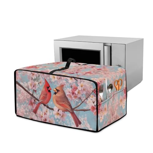 Xoenoiee Cardinal Bird Toaster-Ofenabdeckung mit Kirschblütenmuster, staubdichte Mikrowellen-Abdeckung mit Griff und Seitentasche, Küchen-Schutzabdeckungen für kleine Geräte, Größe M von Xoenoiee