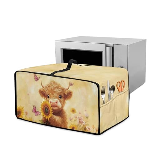 Xoenoiee Highland Cow Sunflower Butterfly Pattern Toaster Oven Cover, Heavy Duty Dustproof Microwave Oven Cover with Handle and Side Pocket, Kitchen Small Appliance Protector Covers, Small Appliance von Xoenoiee