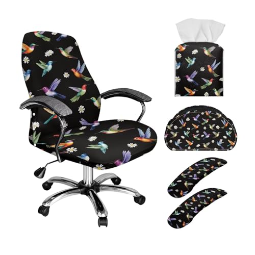 Xoenoiee Kolibri Gänseblümchen Schwarz Bürostuhlbezug 5 in 1 Set dehnbare Computerstuhl-Schieber mit Armlehnenbezügen + Taschentuchbox-Halter + 5-Fächer-Fernbedienungshalter, klein Xoenoiee Kolibri Gänseblümchen Schwarz Bürostuhlbezug 5 in 1 Set dehnbare Computerstuhl-Schieber mit Armlehnenbezügen + Taschentuchbox-Halter + 5-Fächer-Fernbedienungshalter, klein von Xoenoiee