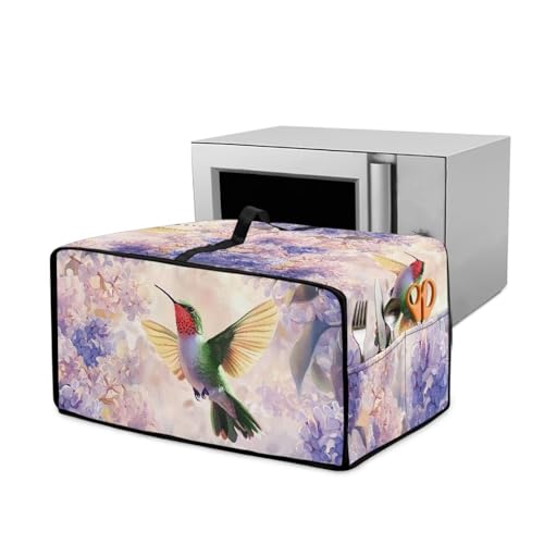 Xoenoiee Kolibri-Glyzinien-Blumenmuster, Toaster-Ofenabdeckung, strapazierfähig, staubdicht, Mikrowellen-Abdeckung mit Griff und Seitentasche, Küchen-Schutzabdeckungen für kleine Geräte, klein von Xoenoiee