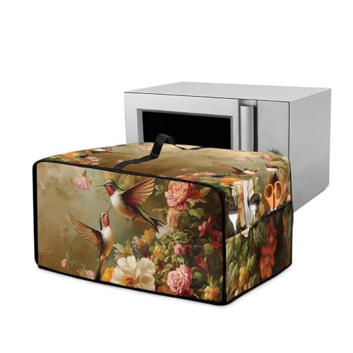 Xoenoiee Kolibri und Pfingstrose, Blumenmuster, Toaster-Ofenabdeckung mit Griff und Seitentasche, Anti-Staub, strapazierfähig, Mikrowellen-Abdeckungen, Küchengeräte, Staubschutzhüllen, Heimdekoration von Xoenoiee