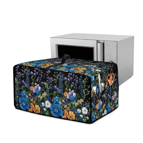 Xoenoiee Larkspur Calendula Daisy Flower Pattern Toaster Oven Cover, Dustproof Microwave Oven Cover with Handle and Side Pocket, Kitchen Small Appliance Protector Covers, Small von Xoenoiee