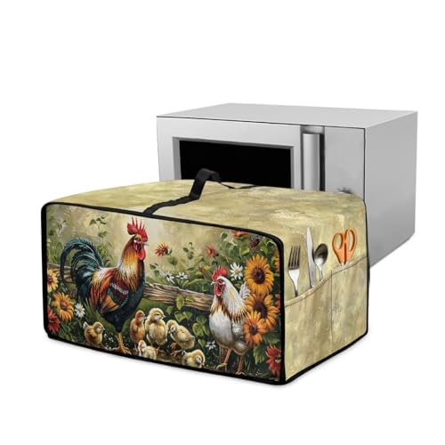 Xoenoiee Ofenabdeckung für Toaster, Motiv: Hahn und Huhn, Sonnenblume, Gänseblümchen, strapazierfähig, staubdicht, Mikrowellen-Abdeckung mit Griff und Seitentasche, Küchenschutzabdeckungen für kleine von Xoenoiee