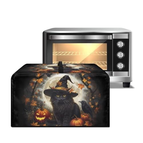 Xoenoiee Schwarze Katzenkrähe Jack-o'-Laternen-Muster, Mikrowellen-Ofen-Staubschutz, dekorative Luftfritteusen-Abdeckung mit Griff, Arbeitsplatte, Mikrowellenschutz, klein von Xoenoiee