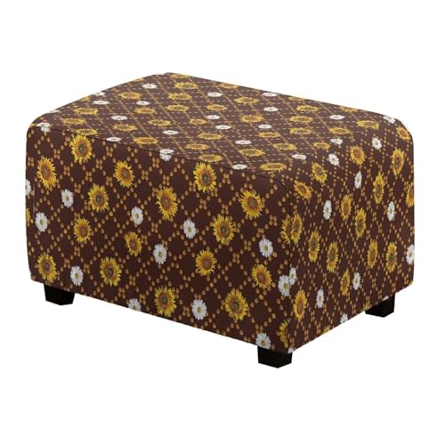 Xoenoiee Sonnenblume und Gänseblümchen Muster Osmanische Abdeckung Rechteck Stretch Fußstütze Hocker Abdeckung für Lagerung Ottomane, Fußhocker Slipcover Protector mit Rutschfester Elastischer von Xoenoiee