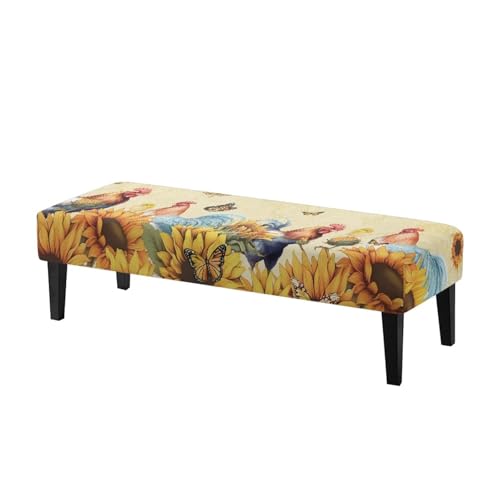 Xoenoiee Stretchbezug für Esszimmerbank, Motiv: Hühner, Schmetterling, Sonnenblumenmuster, abnehmbarer Sitzbezug, waschbar, Sitzschutz, rechteckiger Sitzbezug für Esszimmer, Wohnzimmer, Schlafzimmer Xoenoiee Stretchbezug für Esszimmerbank, Motiv: Hühner, Schmetterling, Sonnenblumenmuster, abnehmbarer Sitzbezug, waschbar, Sitzschutz, rechteckiger Sitzbezug für Esszimmer, Wohnzimmer, Schlafzimmer von Xoenoiee