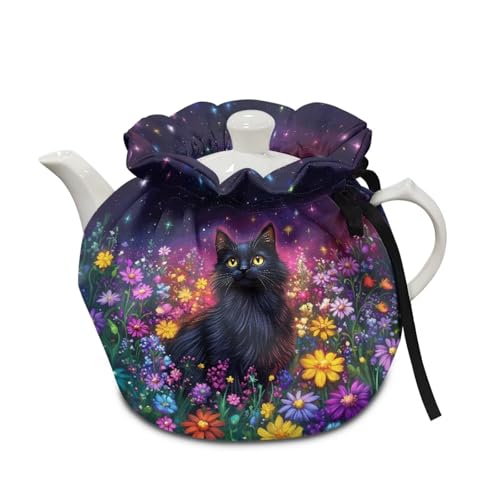 Xoenoiee Teekanne mit buntem Gänseblümchen-Motiv, schwarze Katze, gemütlich, Baumwolle, Teewärmer für Teekannen, Staubschutz, isolierte Wasserkocherabdeckung, Teekannenwärmer für Zuhause, Küche Xoenoiee Teekanne mit buntem Gänseblümchen-Motiv, schwarze Katze, gemütlich, Baumwolle, Teewärmer für Teekannen, Staubschutz, isolierte Wasserkocherabdeckung, Teekannenwärmer für Zuhause, Küche von Xoenoiee